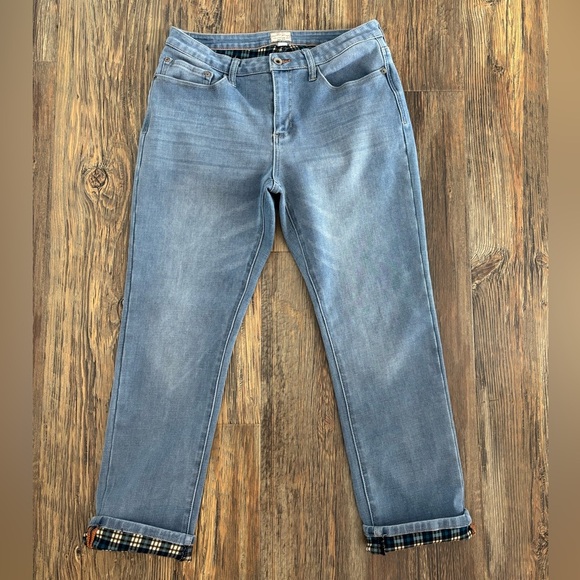 Weatherproof Vintage Plaid Lined Jeans Women’s W12 L30 Blue Denim Slim Straight - Picture 1 of 11